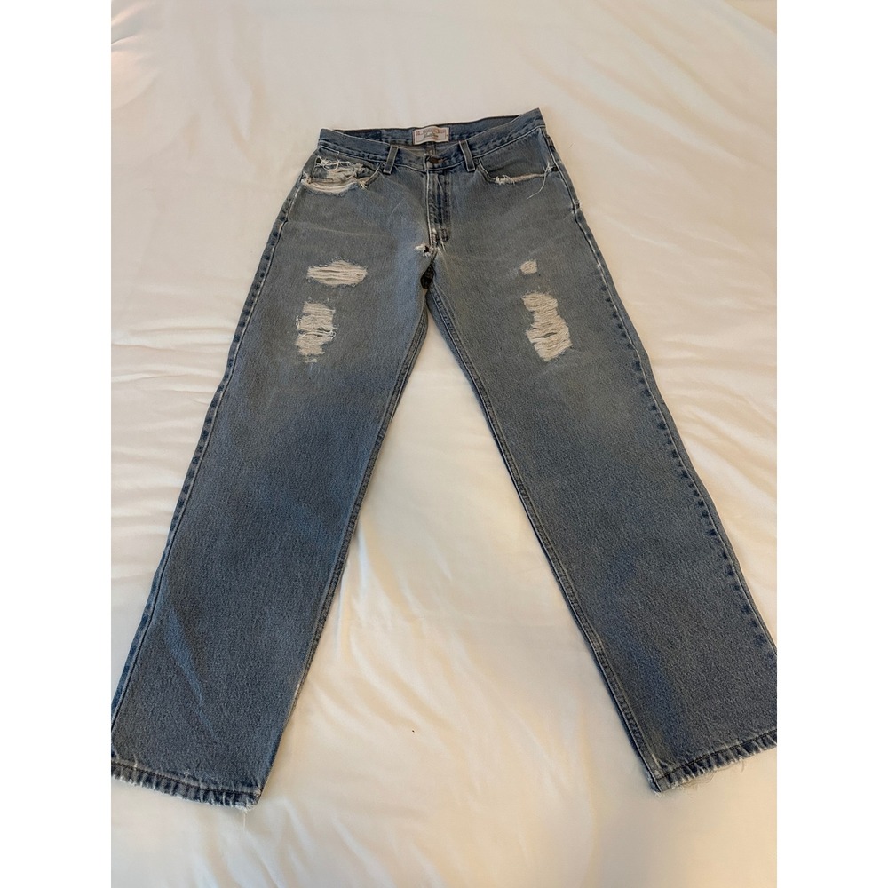 Levi Strauss Signature Mens Relaxed Fit Distressed Jeans Blue W33 L32
